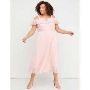 Lane Bryant Pink Off-Shoulder Eyelet Dress 14/16
